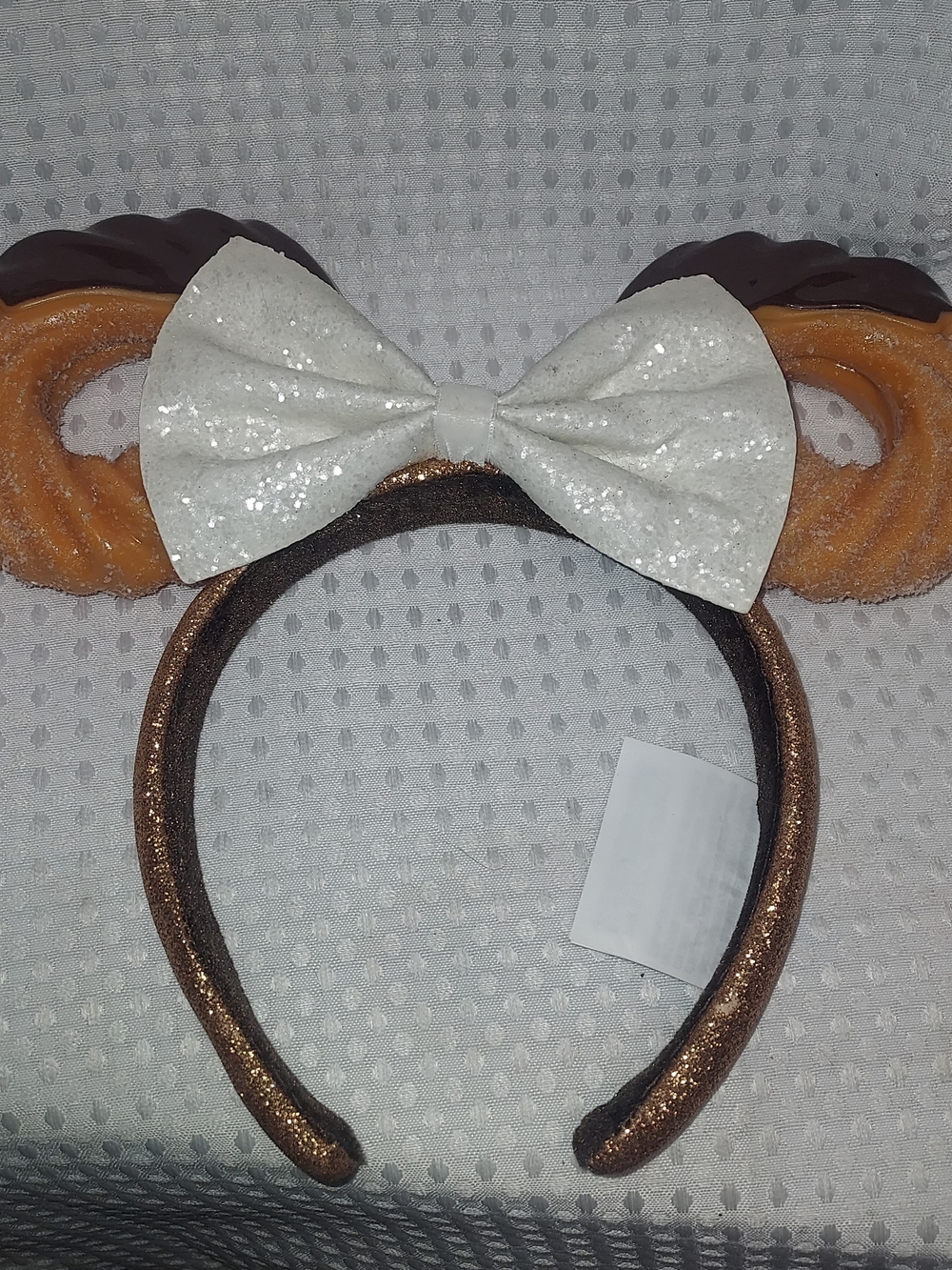 Disney Glitter Chocolate Churros Ears Headband with White Sparkle Bow